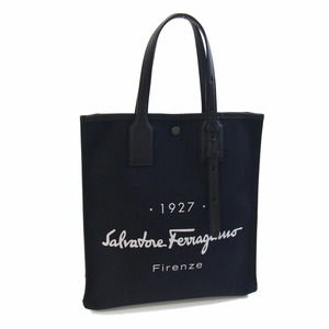 Salvatore Ferragamo Men's Black Canvas Leather Tote Bag 240797